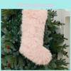 Holiday Christmas Stocking Gift Bag With Soft Fabric In Pink And White Colors For Festive Use