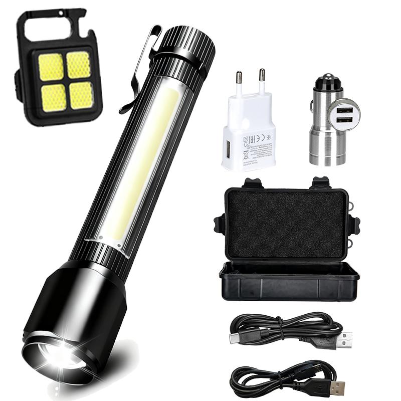 Rechargeable Zoom LED Flashlight Handheld Torch with 3 Modes Waterproof High Power Light Hand Lamp For Working Outdoor Camping