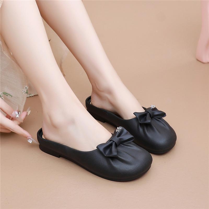 Women's Bowknot Decor Casual Mule Slippers Comfortable Closed Toe Slip-on Shoes Lightweight Indoor Outdoor Flat Sandals