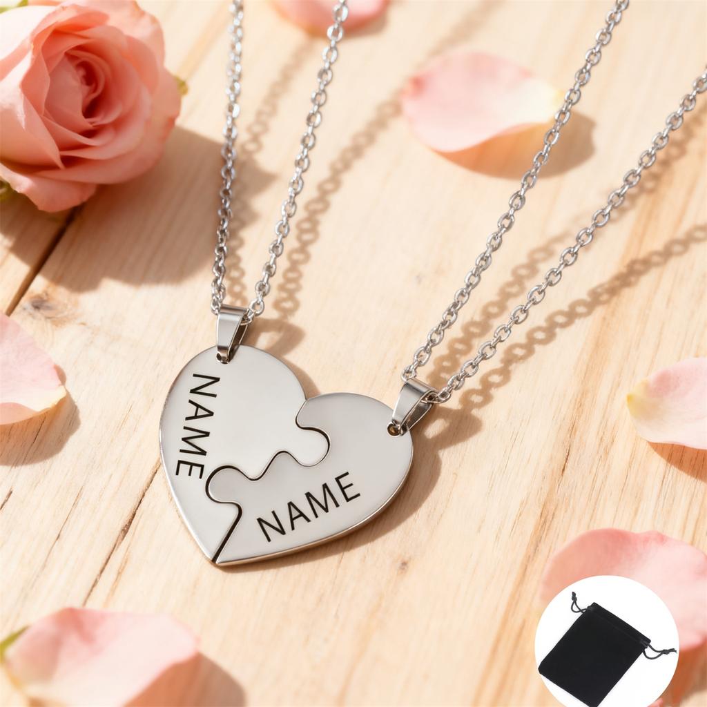 Customized Name Heart shaped Puzzle Necklace Stainless Steel Personalized Love Puzzle Friendship Necklace Family Jewelry Gift
