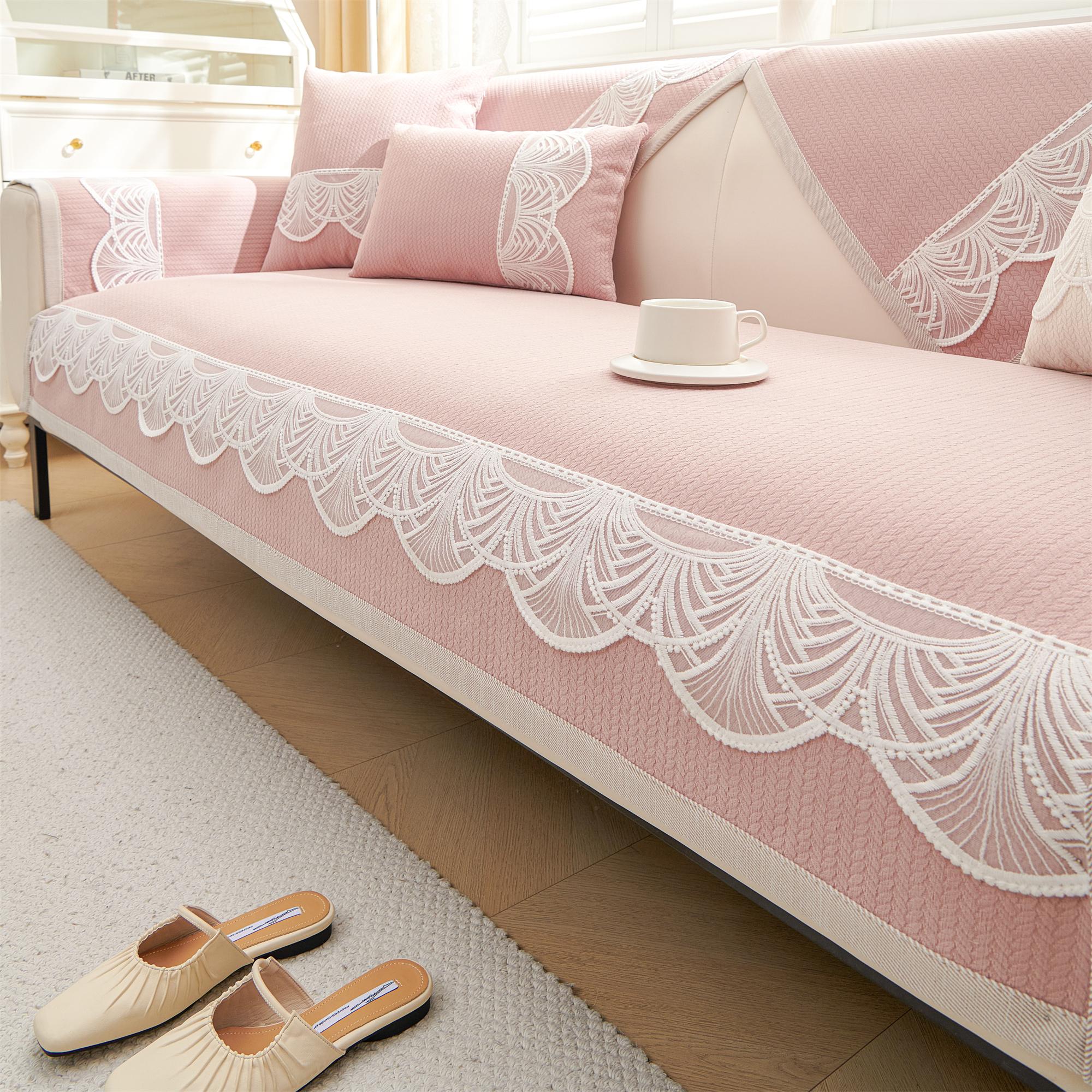 

Чехол для дивана из жаккарда с шенилловым узором, чехол для подушки дивана, полотенце для дивана на все времена, противоскользящее, легкое, роскошное кожаное одеяло для дивана 70X70cm светло-розовый