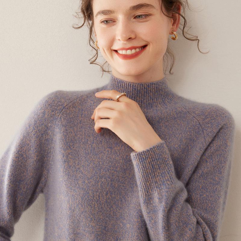 Autumn/Winter Women's Slimming Knit Cashmere Sweater with Half-High Collar