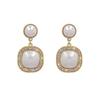 S925 Silver Geometric Square Pearl Stud Earrings with Diamond Inlay – French Minimalist Dangle Design for Women