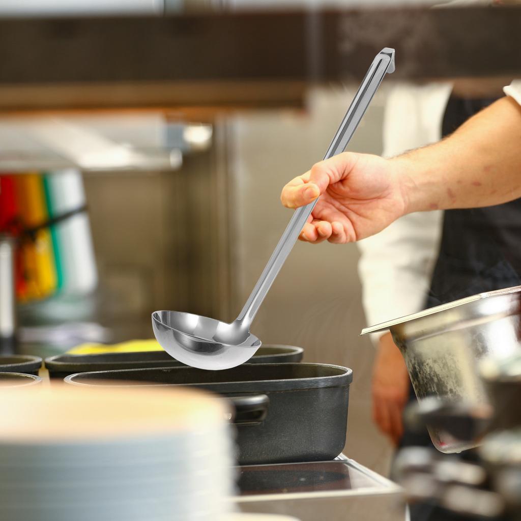 230Ml Stainless Steel Deep Soup Ladle Long Handle Heavy Duty Kitchen Ladle for Home Hotel Catering Hook Design Serving Soup