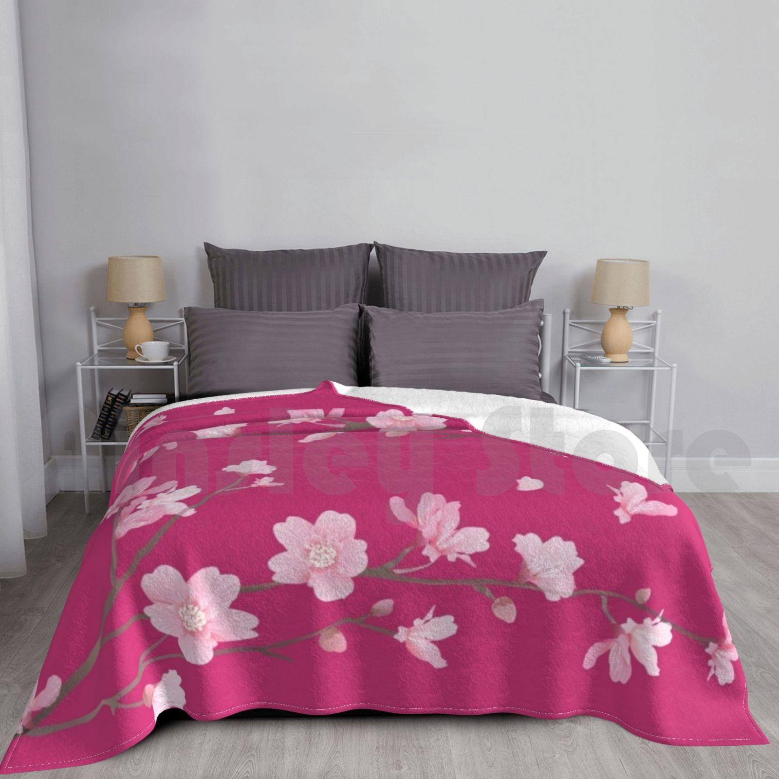 Cherry Blossom-Magenta Blanket Fashion Custom Sakura Cherry Blossom Cherry Tree Cherry Blossom Tree Size: 75*100cm, Weight: 230 GSM