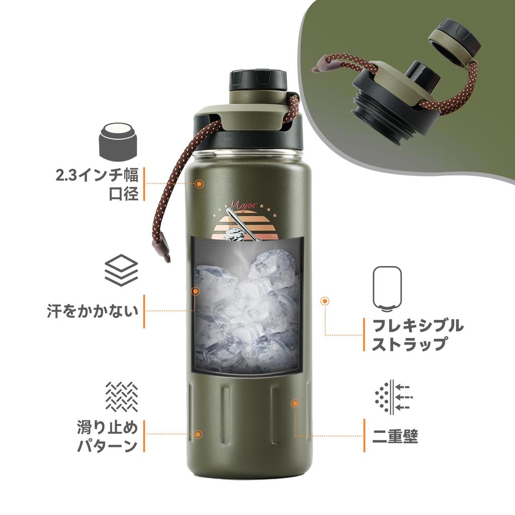 SANTECO Wasserflasche 710ml Baseballmuster Sport Vakuum Edelstahlflasche mit Direktem Einfach zu Entwickelt für Sport Reiseflasche, Isoliert,