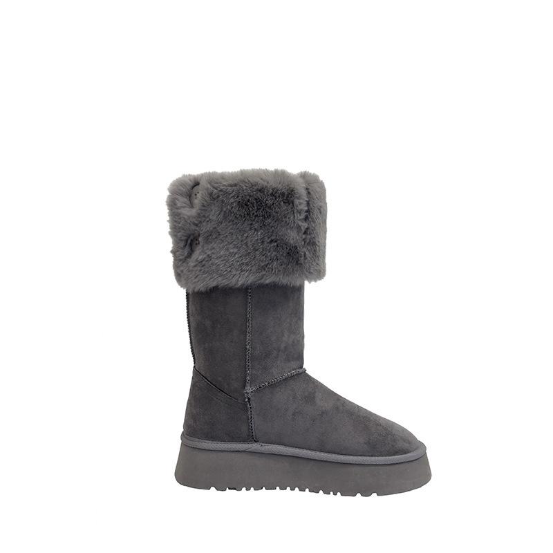 Snow Boots Women's Gray Thick-soled Winter Warm Medium Tube Velvet Shoes Two Wear Cotton Shoes
