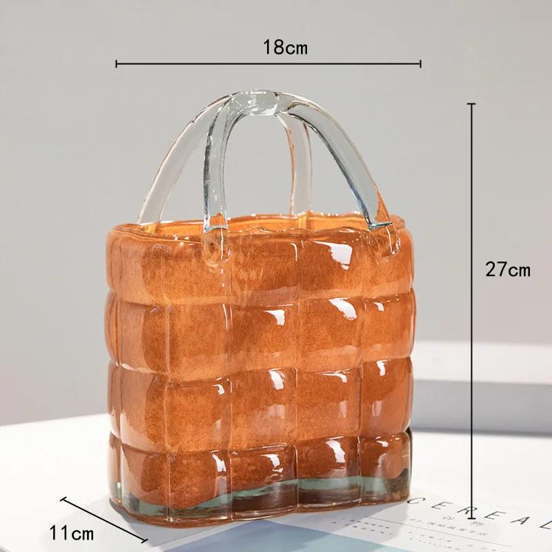 Clear Glass Vase Handbag Shape Haft Flower Vase Fish Tank Hydroponics Terrarium Flower Pot Home Decoration Accessories Vases