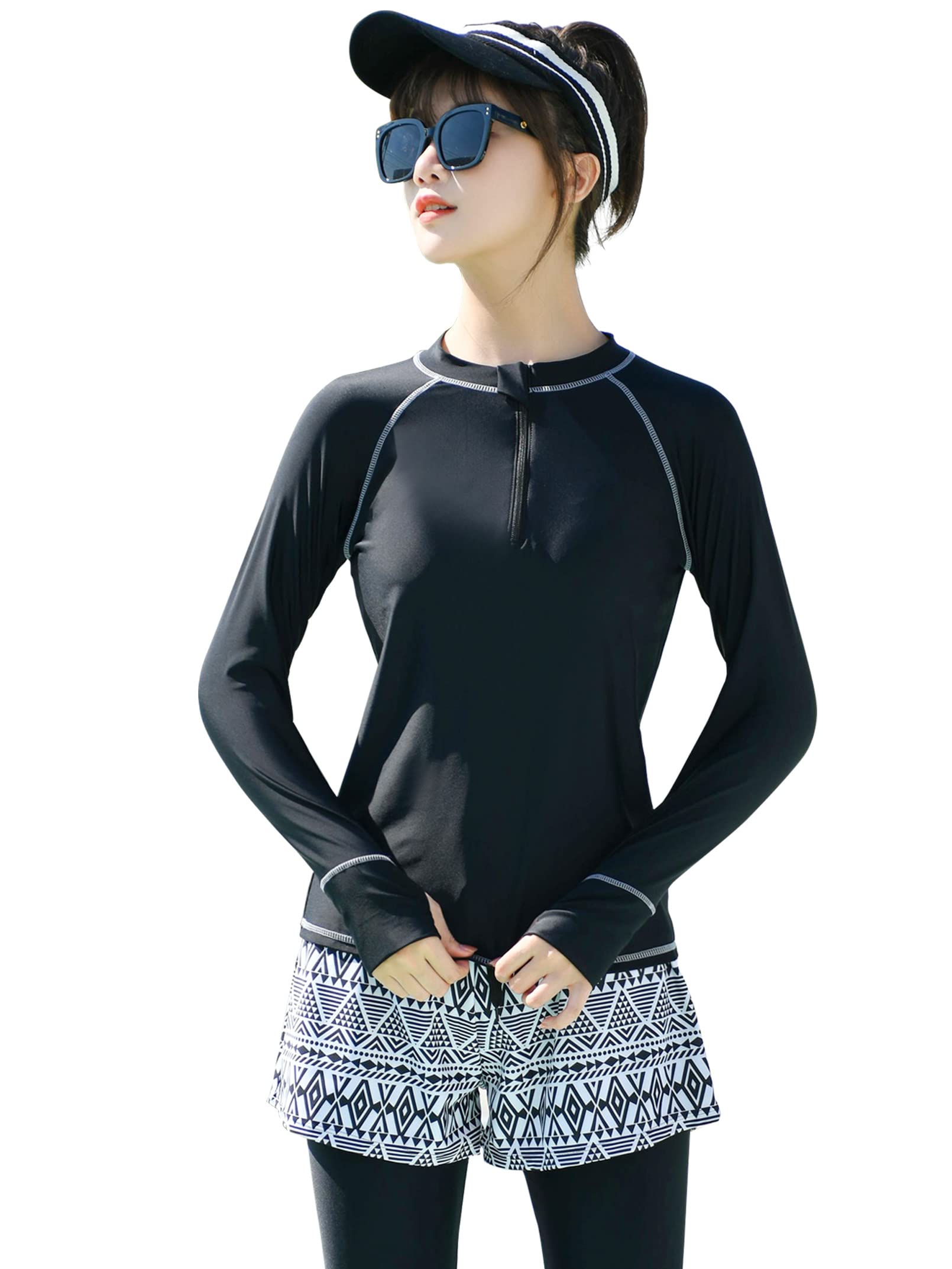 

Танкини Раш Лонг Боди Спорт Защита от солнца УФ [ZHPUAT] Женский купальник, Набор из 5 предметов, Защита, Фитнес, Рукава, Покрытие, Бюстгальтер, Шорты, Леггинсы,