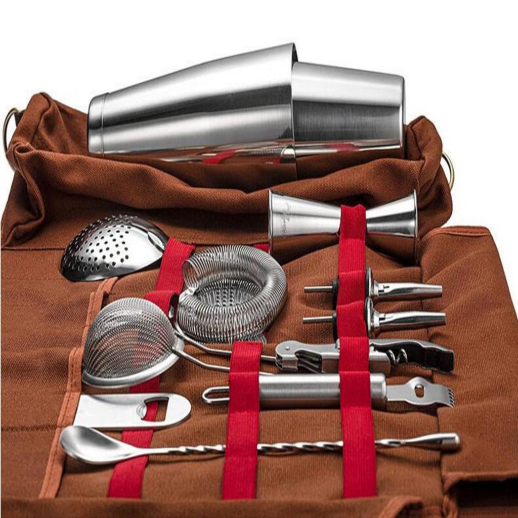 Travel Bartender Kit Bag Outdoor Toolkit Convenient Bartending Toolkit Cowhide Canvas Bag Anti-Slip and Wear-Resistant