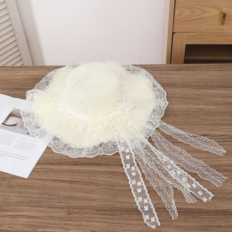 Summer Bow Sun Hat Female, Seaside Beach Vacation Sun Hat Outdoor Big Brim Sun Hat Sweet Straw Hat