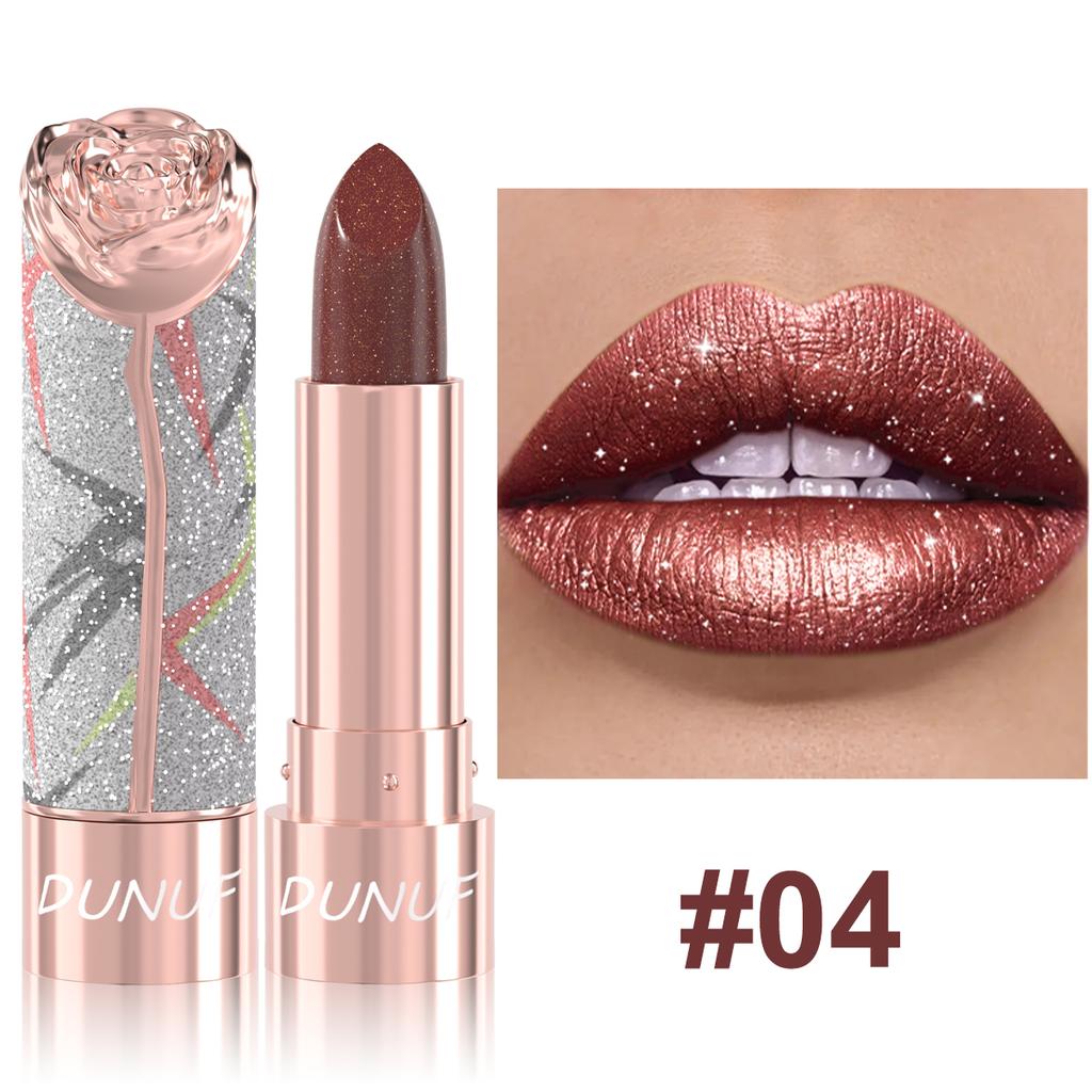 DUNUF 7-Color Metallic Shine Lipstick, Glitter Shimmer Waterproof Long-Lasting Lip Makeup