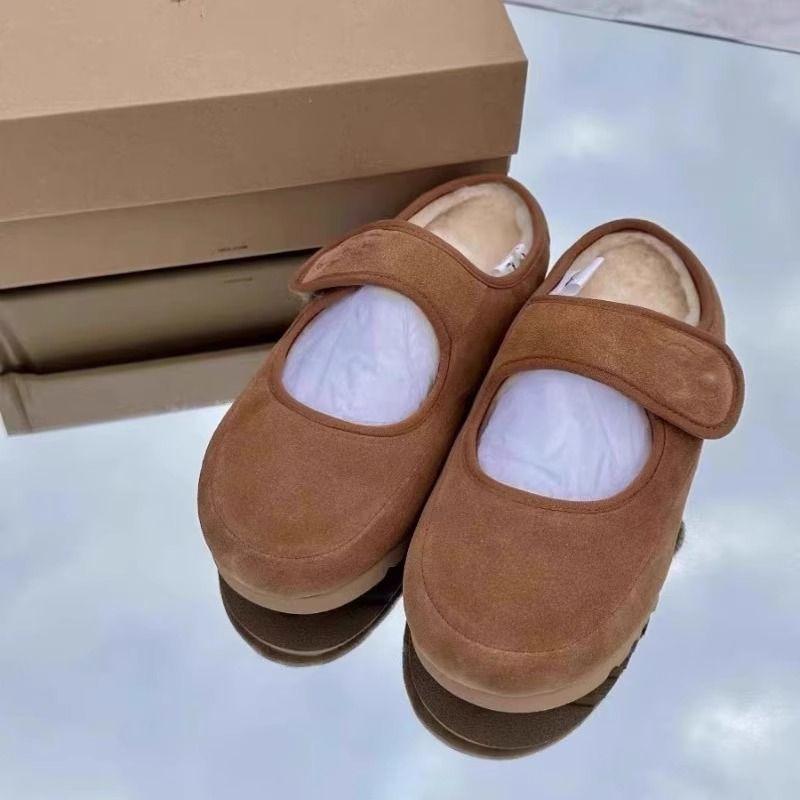Cute retro fur integrated fluffy beanie shoes women wear warm and velvet flat Mary Jane cotton slippers in winter