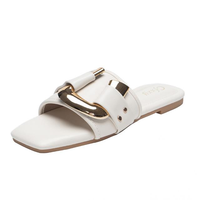 Women Slipper Temperament Square Fead U Buckle Sandals Slippers Female Open Toe Fashion Outdoor Woman Shoes Flats Leisure