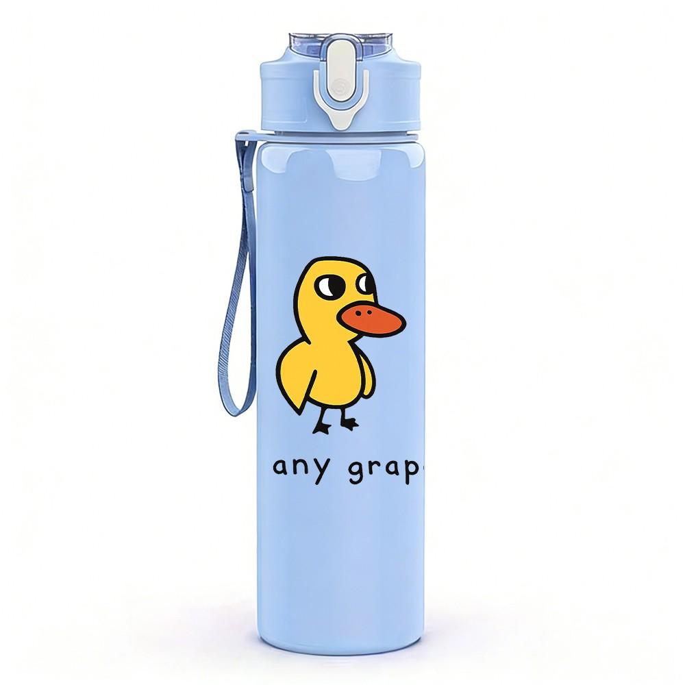 1PC Little Duck Got Any Grapes Slogan Print 750ml Color Plastic Sports Water Bottle Leakproof Flip Straw Lid Suitable for Sports Office Home Use