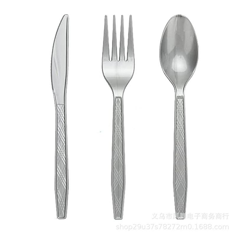 Colorful Gold Prints Colorful Plastic Knives, Forks And Spoons Dining Table Supplies Disposable Knives, Forks And Spoons Party Tableware