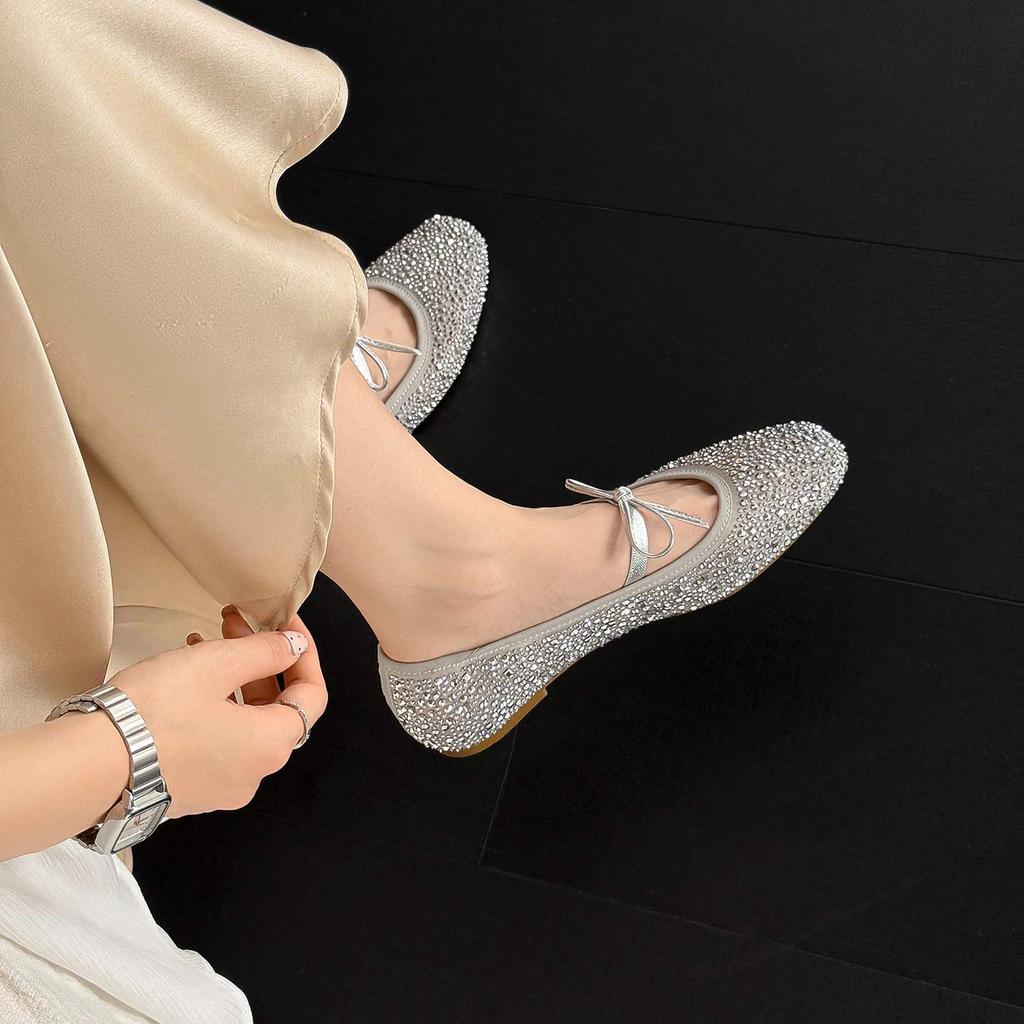 Krazing Pot Air Mesh Sheep Skin Flat with Crystal Beading Round Toe Jelly Shoes Party Summer Size 42 Women Flats
