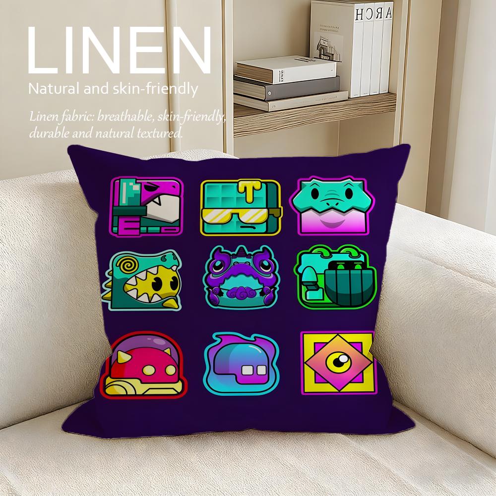 Game Cartoon GGeometry Dash Game Cushion Cover Pillowcase Set Pcs X X Breathable Washable Sofa Cushion Cover