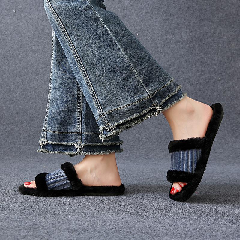 

Мода 2024 года, модный дизайн, женские домашние тапочки, однотонные, с открытым носком, для дома, зимние, на плоской подошве, нескользящие, для отдыха, для дома, женская хлопковая обувь 36 синий