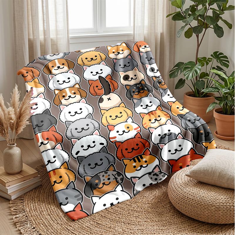 Puppy and Kitten Parade 1 Theme Blanket Lightweight Warm Flannel Blanket Decorative Throw Blanket for Home Decoration