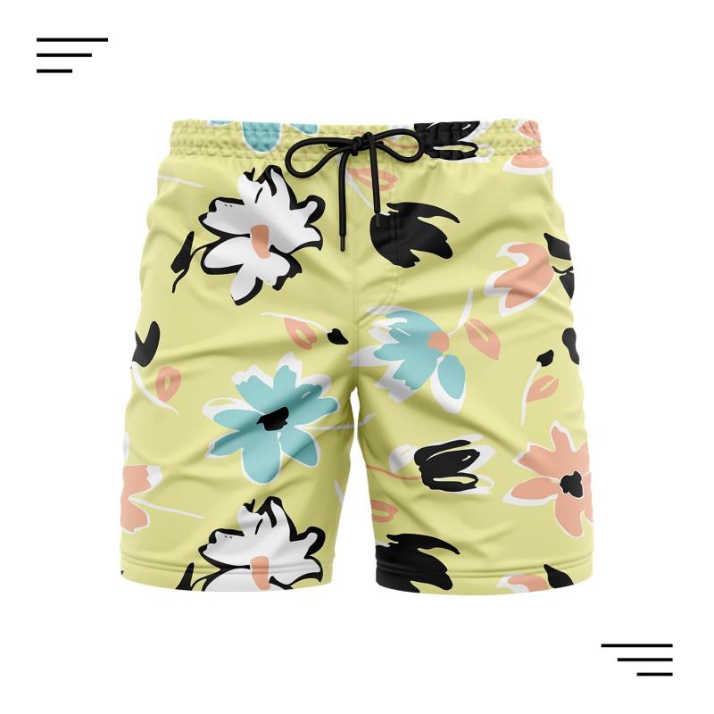 Mens Quick-Dry Beach Shorts With Digital Print Loose Fit Vacation Travel Sports