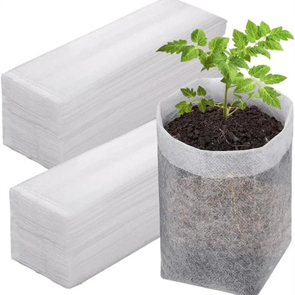 100pcs Non-Woven Plant Nursery Bags Pots Flowers Fruit Tree Seedling Biodegradable Fabric Pouch for Vegetable Seed Cultivation