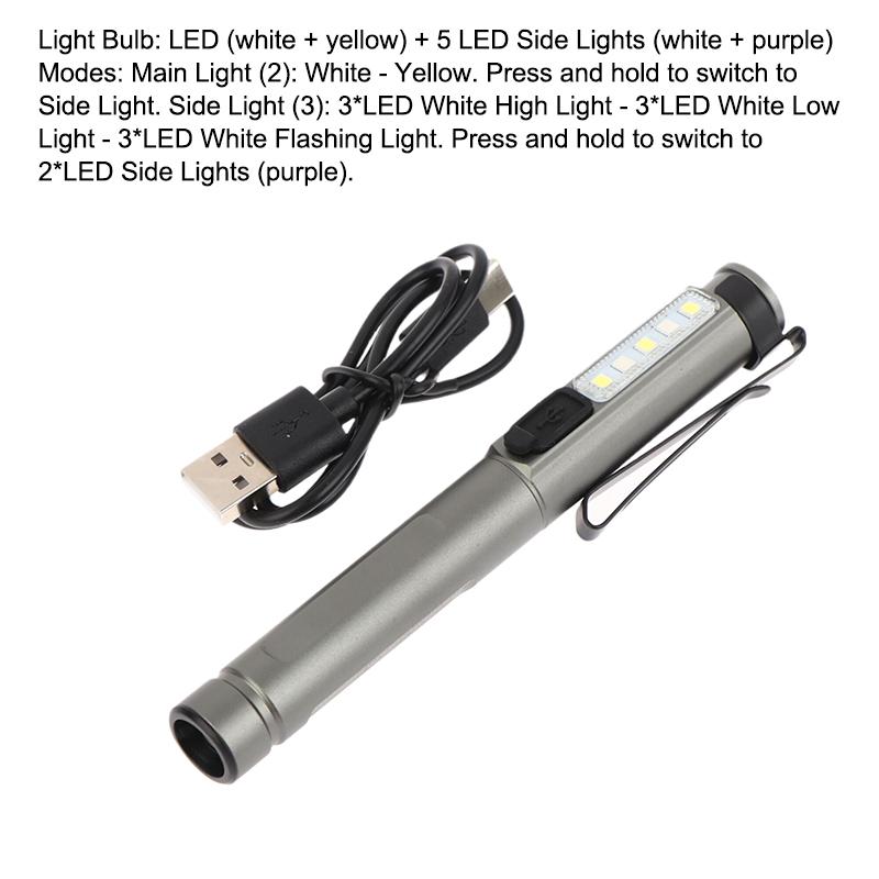 Rechargeable Medical Handy Pen Light Dual Light Source Led Flashlight Mini Pocket Doctor Oral Examination Penlight Clip Lamp