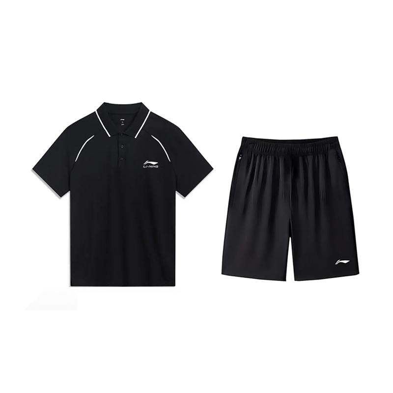 

Li-Ning Solid Color Comfortable Short Sleeve Polo Shirt Breathable Quick Dry Fashion Shorts Casual Sports Suit Unisex Sportswear YPLU043-2+AKSV843-1 L