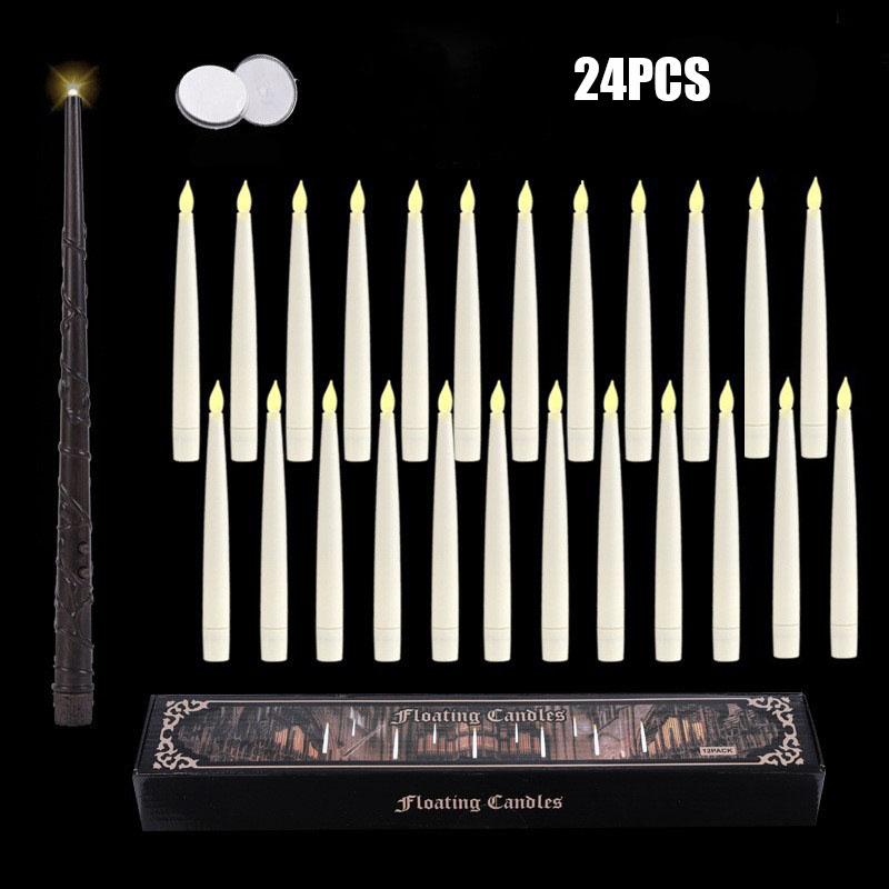 Хэллоуин Украшения Плавающие свечи с волшебной палочкой Беспламенные плавающие свечи со светодиодными теплыми огнями Работающие от батареек Волшебные свечи для подарков на день рождения 24PCS(With fishing line) белый
