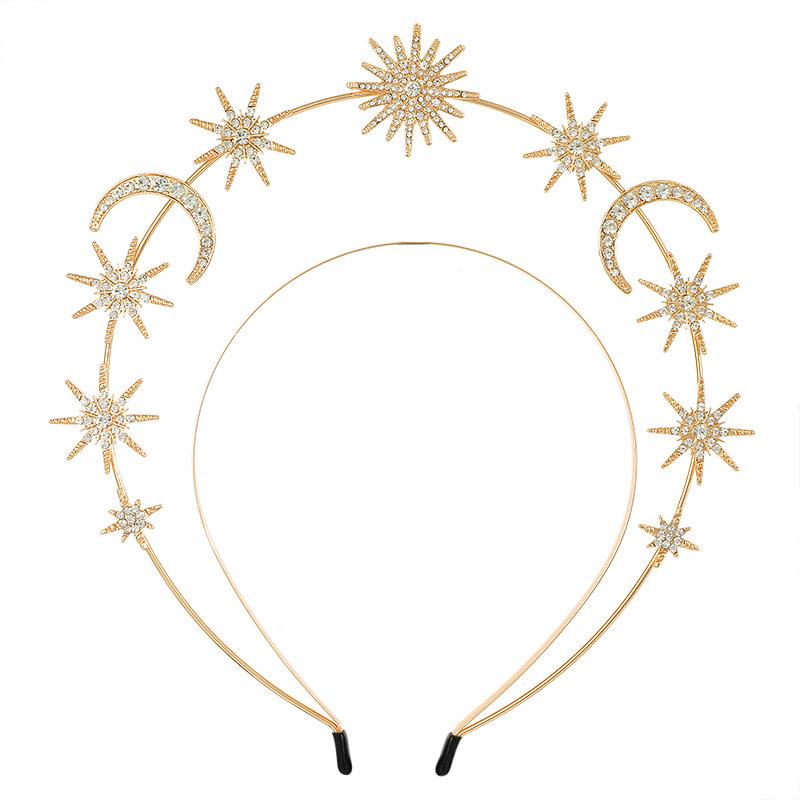 Baroque Sun & Moon Earrings Set with Halo Headband, Double-Layer Star Design & Sparkling Long Earrings