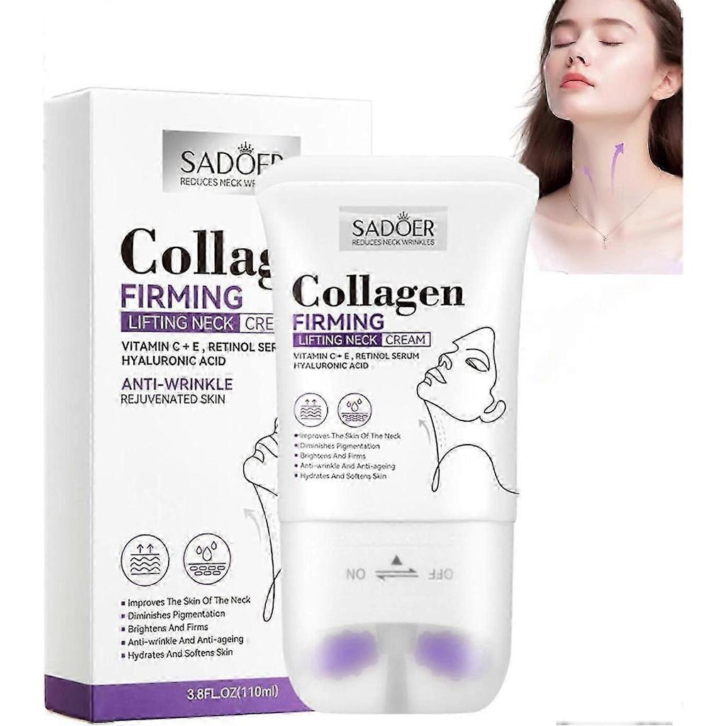 Kollagen Straffende Lifting Halscreme, Anti-Falten Hals Kollagencreme mit Massage-Rolle, Anti-Aging Feuchtigkeitsspendende Halscreme, Straffende Lifting Saggi