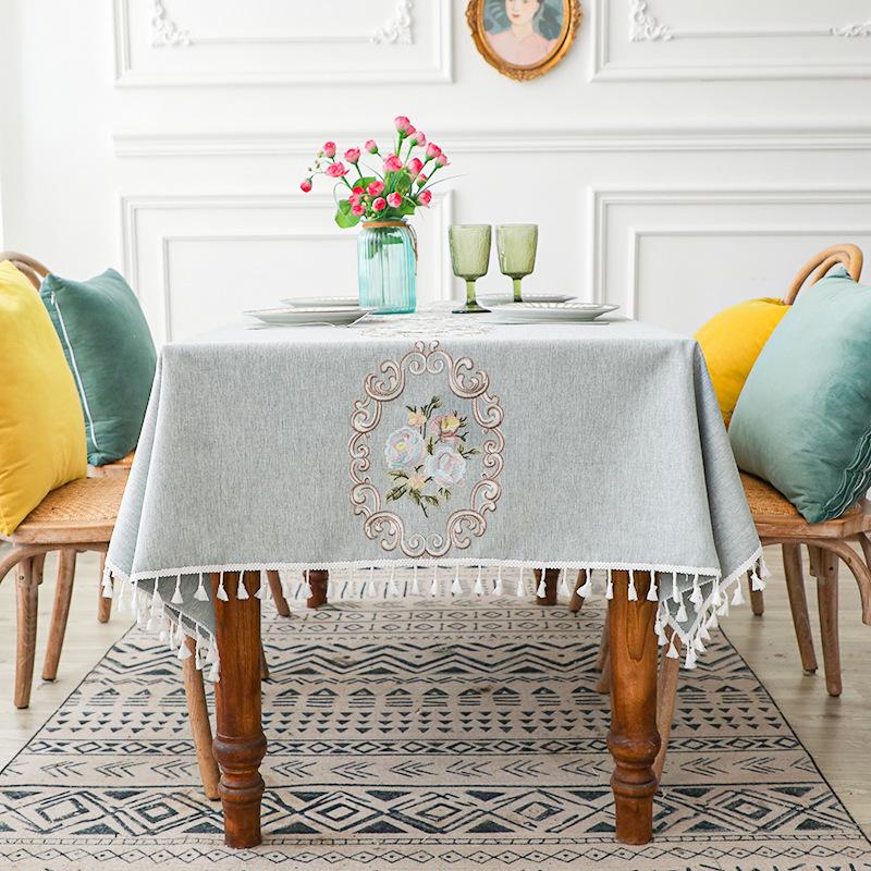 New Nordic Tablecloth Embroidered with Flowers Home Dining Table Cloth Rectangular Simple and Versatile Beautifying Decoration