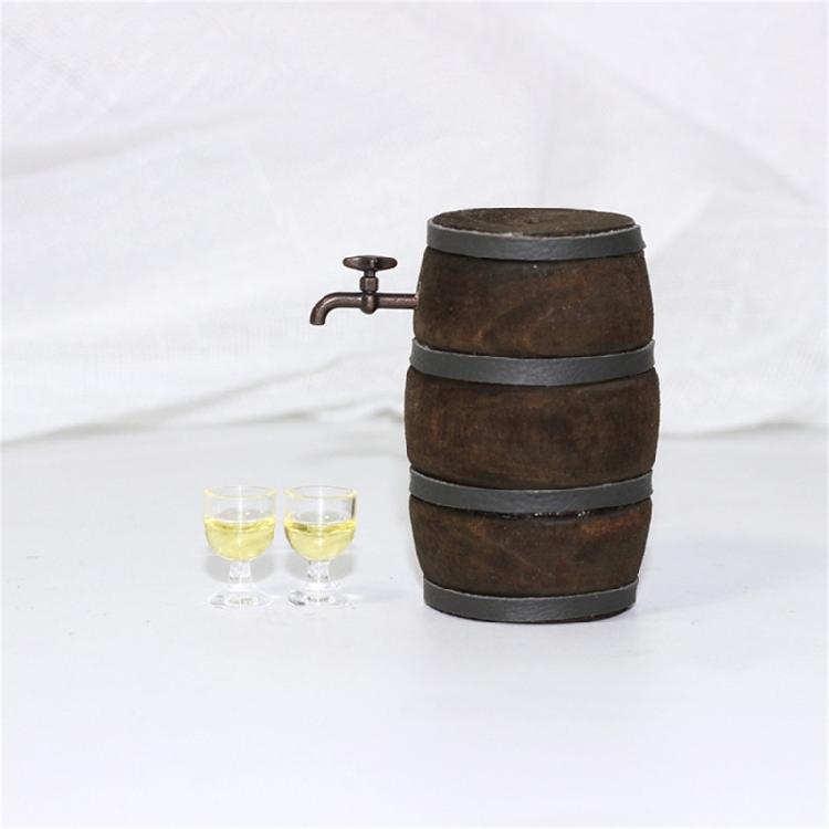 Wooden Wine Barrels and Faucet Wine Glasses for 1/12 Doll House Decoration Miniature Scene Building Furniture Model
