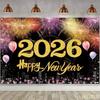 Shiny 2026 New Year Backdrop Banner Colorful Balloon Black Gold Photography Background Polyester Night Glittering