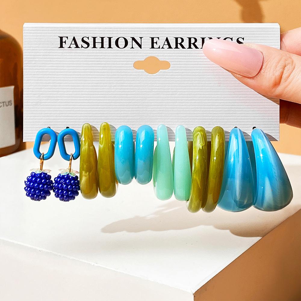Exaggerated Shape Earrings 6-Piece Set Premium Geometric Light Luxury Earrings Earstuds Earrings Combination Jewelry Gift