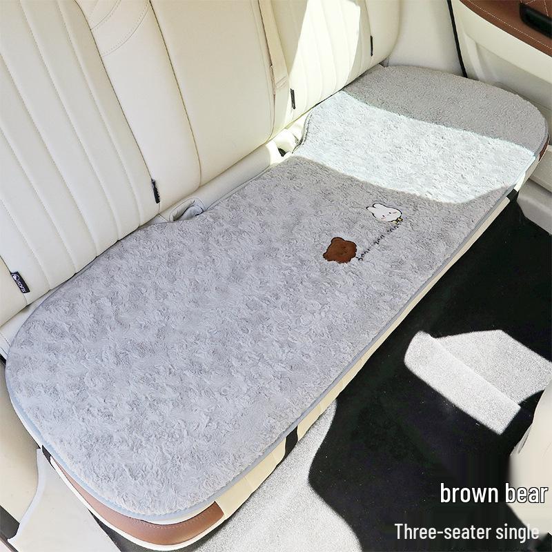 Winter Plush Car Seat Cushion - Cartoon Bear & Rabbit Design