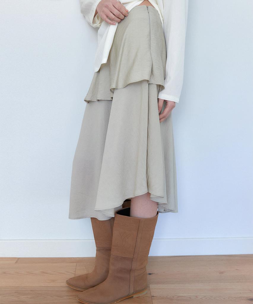 Auro Sheer Frill Skirt [ Beige ]