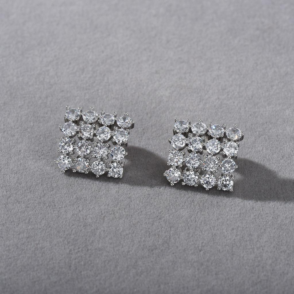New High-End Geometric Square Full Of Zircon Tide S925 Silver Needle Earrings Retro Hong Kong Style Fashion Ol Earrings