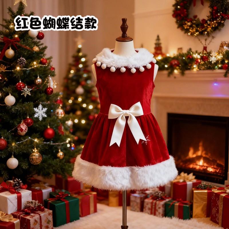 Pet Dog Cat Christmas Dress Skirt Outfit Holiday Costume Red Bow Tree Design Unisex Winter Seasonal Apparel