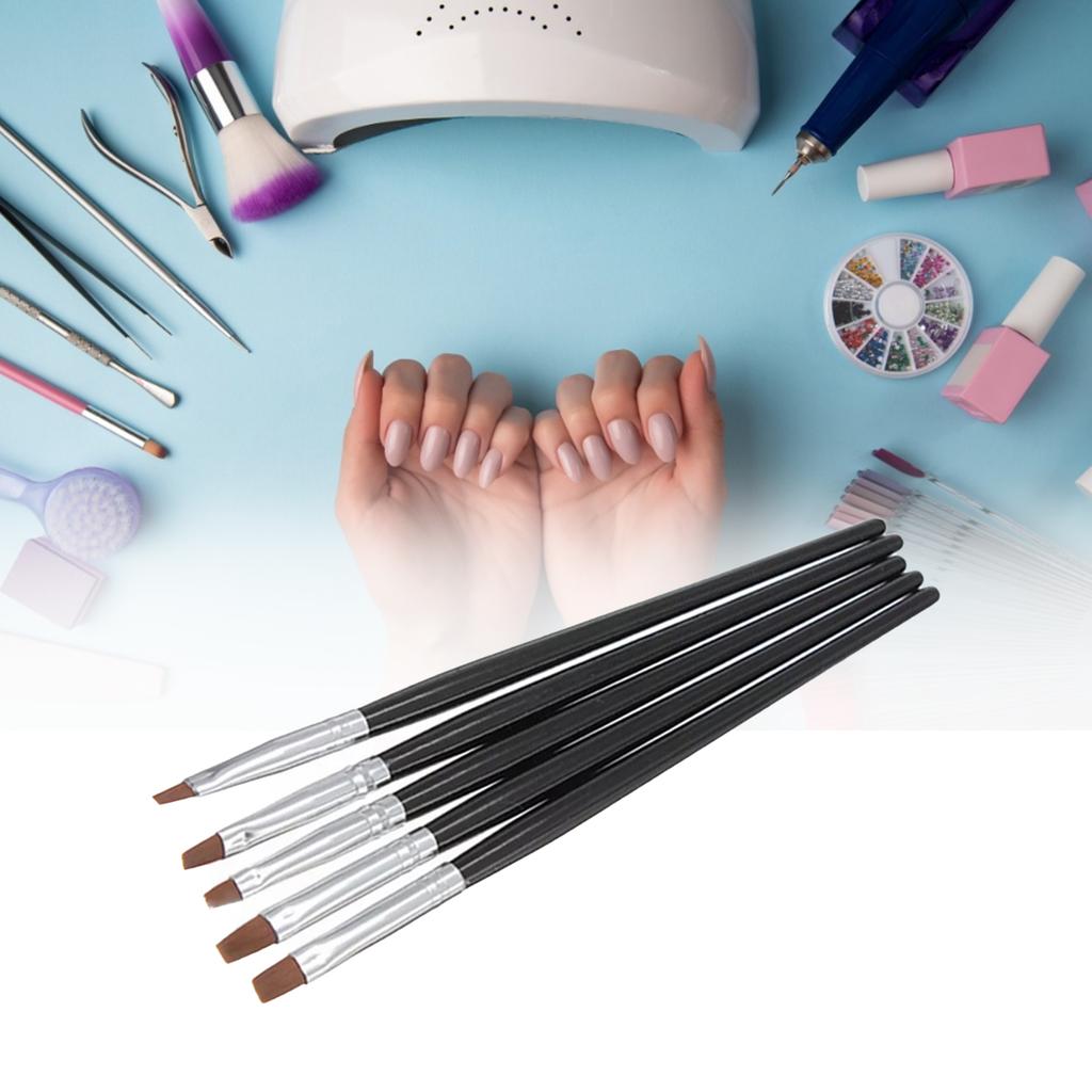 5 Pcs/Set Nail Art Acrylic UV Gel Salon Pen Flat Brush Kit Dotting Painting Tool