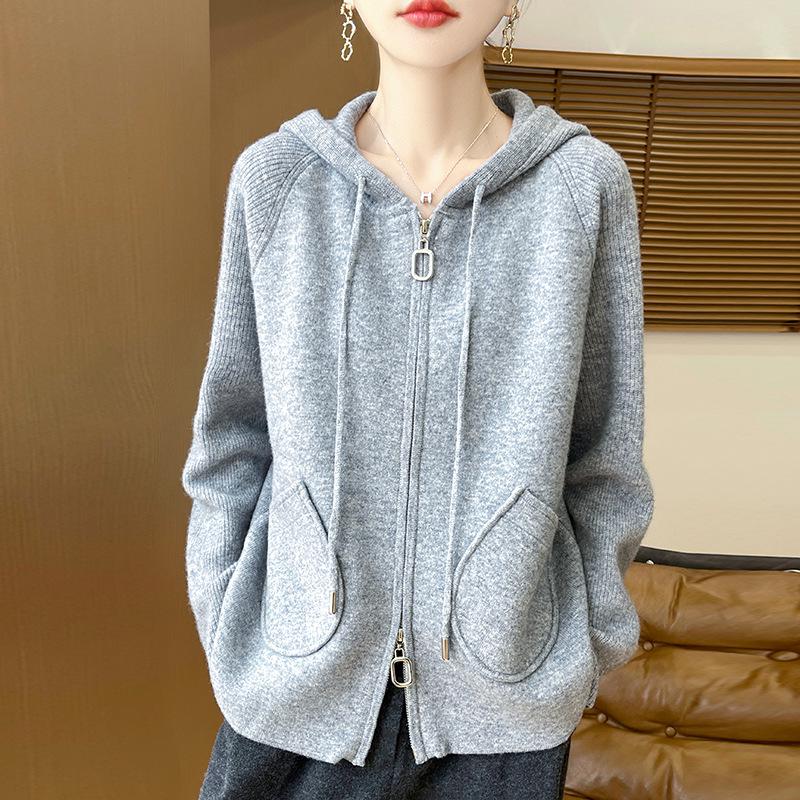 Women's Hooded Knit Cardigan 2024: Stylish Loose-Fit Zipper Sweater for Autumn-Winter