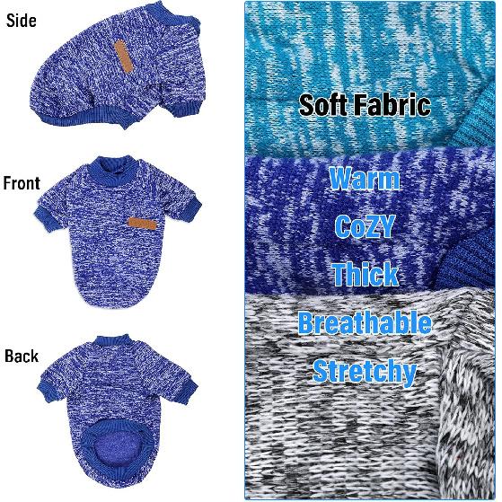 3Pcs Dog Sweaters for Small Dogs Boy Girl, Winter Warm Fleece Pet Clothes, Soft Sweatshirt Outfit for Puppy, Cat, Chihuahua Yorkie (Navy Blue, Grey,