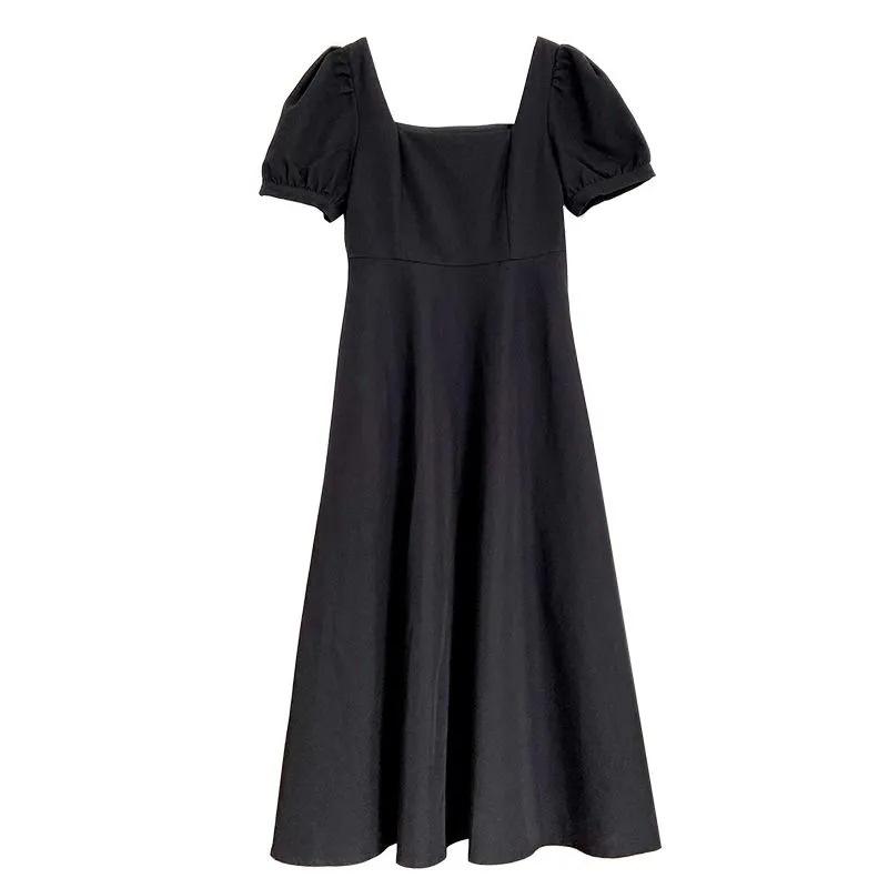 Hepburn style square neck dress women's summer new French temperament bubble sleeves white skirt Mori look thin