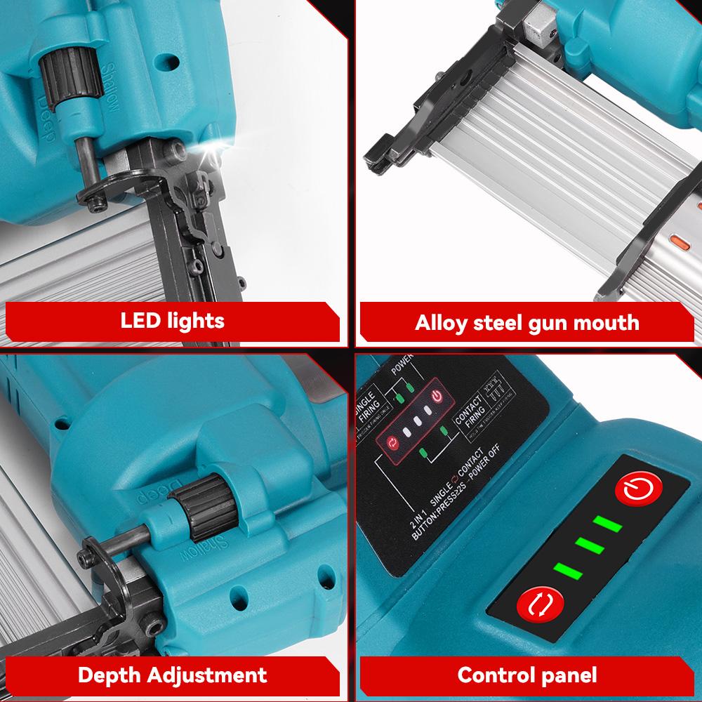 ONEVAN Bürstenloser elektrischer 2-in-1-Nagler/Hefter F15-50 K410-438 Akku-Nagelpistole mit 4 Nagelmodi für 21-V-18-V-Akku