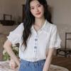 Ladies' Floral Embroidered Shirt Female Turn-Down Collar Butterfly Sleeve Blouse Summer New Korean Style Versatile Top