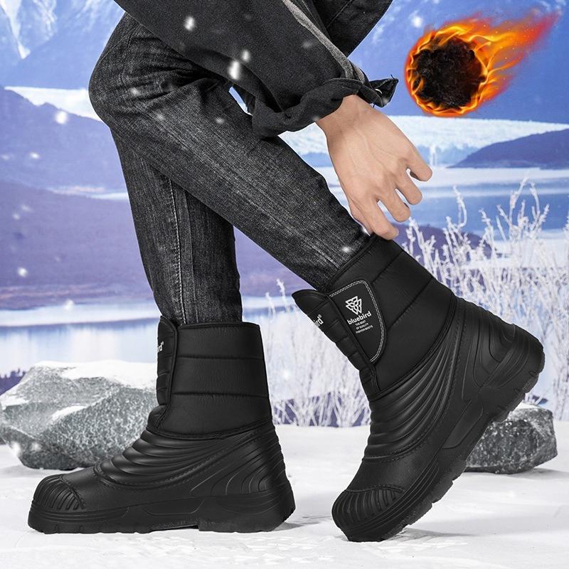 Men's WInter Warm Snow Boots Outdoor Waterproof Anti-Slip Ankle Booties With Faux Fur Lined Comfortable Mid-Calf Hiking Walking Boot Shoes for Men