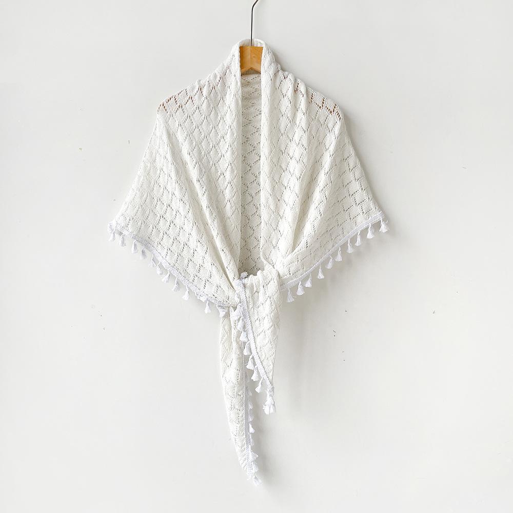 Summer Bohemian Style Comfortable Polyester Knit Lace Triangle Scarf Wrap Solid Color New & Breathable Traditional Shawl