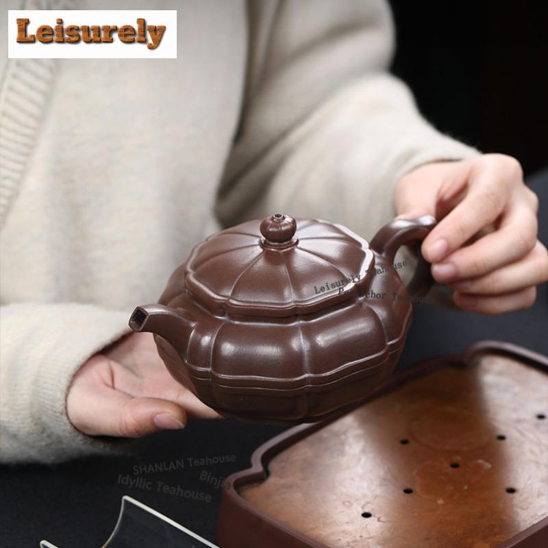 111ml Yixing Purple Clay Teapots Master Handmade Antique Pot Raw Ore Purple Mud Tea Brewing Kettle With Infuser Zisha Tea Set