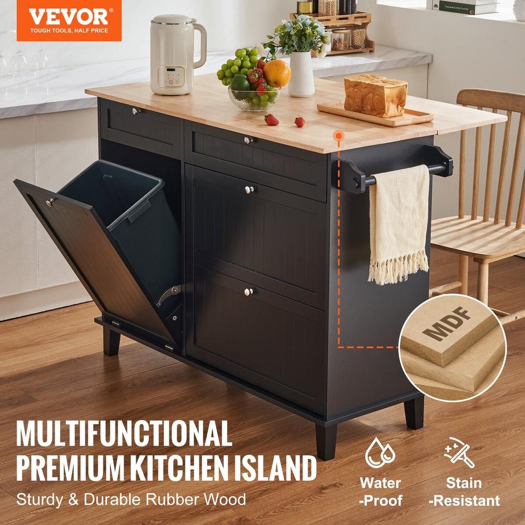 Kitchen Island Cart Storage Cabinet Serving with Drawer & Trash Cabinet
