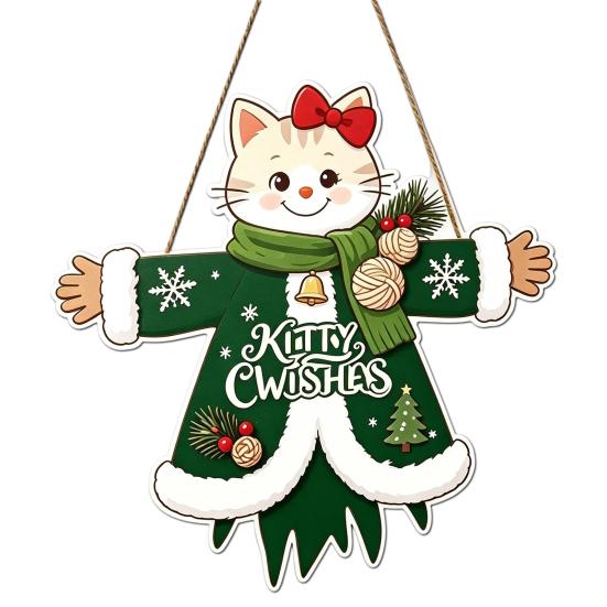 Seasonal Party Supplies Wooden Christmas Hanging Pendant, Cartoon Welcome Sign for Front Door, Holiday Shop Decorations Wall Decor with Cute